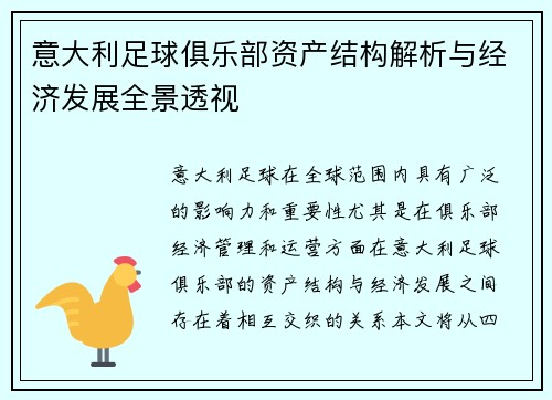 意大利足球俱乐部资产结构解析与经济发展全景透视