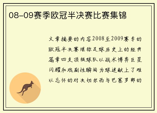 08-09赛季欧冠半决赛比赛集锦
