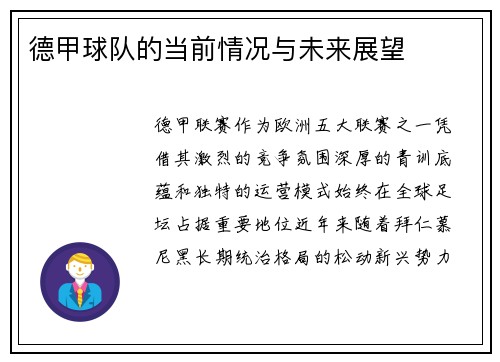 德甲球队的当前情况与未来展望